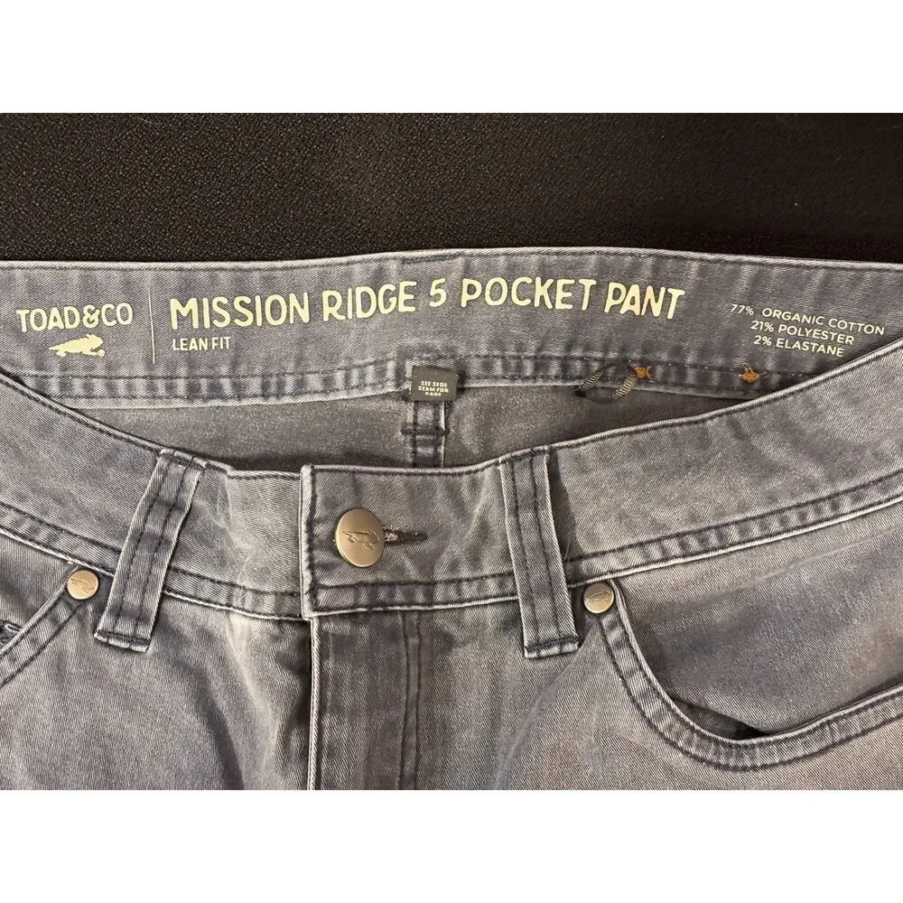 Toad&Co Mission Ridge 5 Pocket Lean Pants Men’s 30x30 Stretch Organic Cotton